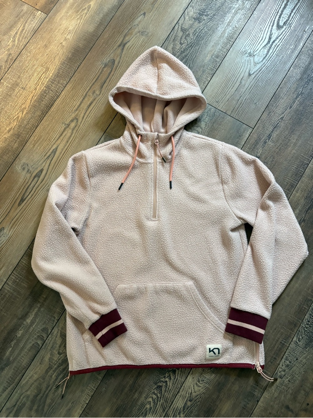 Kari Traa Dusty Pink Sherpa Pullover with Maroon Hem